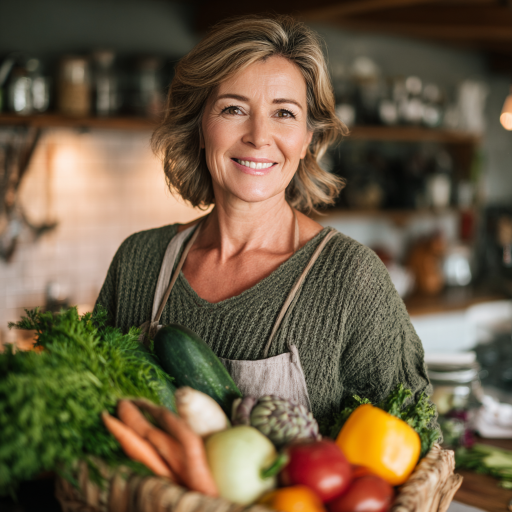 Boldog magyar család egészséges ételekkel az asztalnál